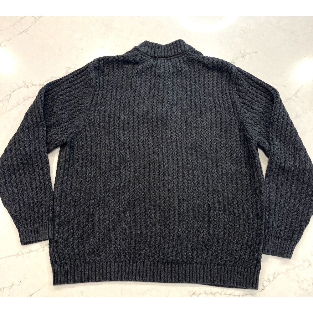 Eddie‎ Bauer Cotton Big Knit Gray Fisherman Sweater 1/4 Button XL Grandpa Preppy - Picture 2 of 6